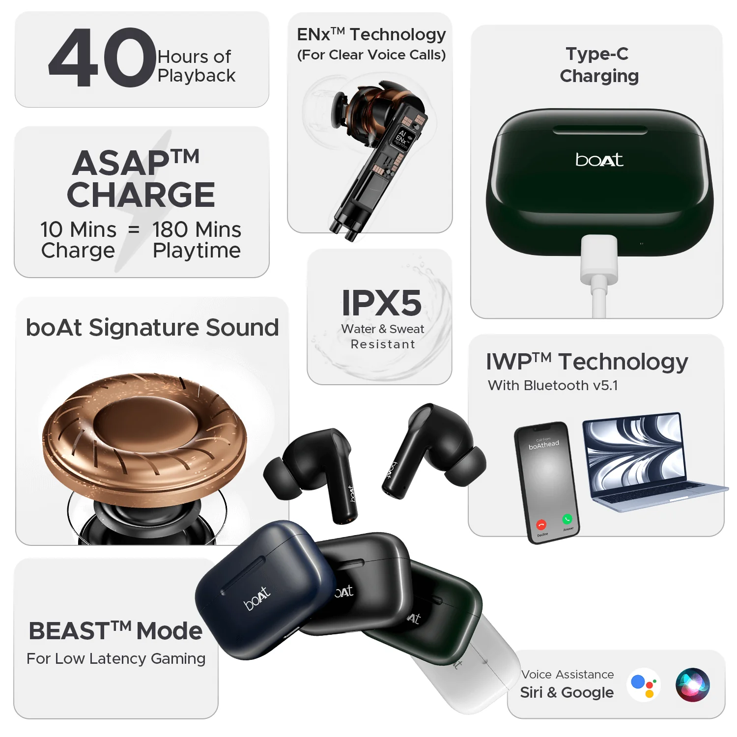 boAt Airdopes 161 | Wireless Earbuds with Massive Playback of upto 40 Hours, IPX5 Water & Sweat Resistance, IWP Technology, Type C Interface - Image 29