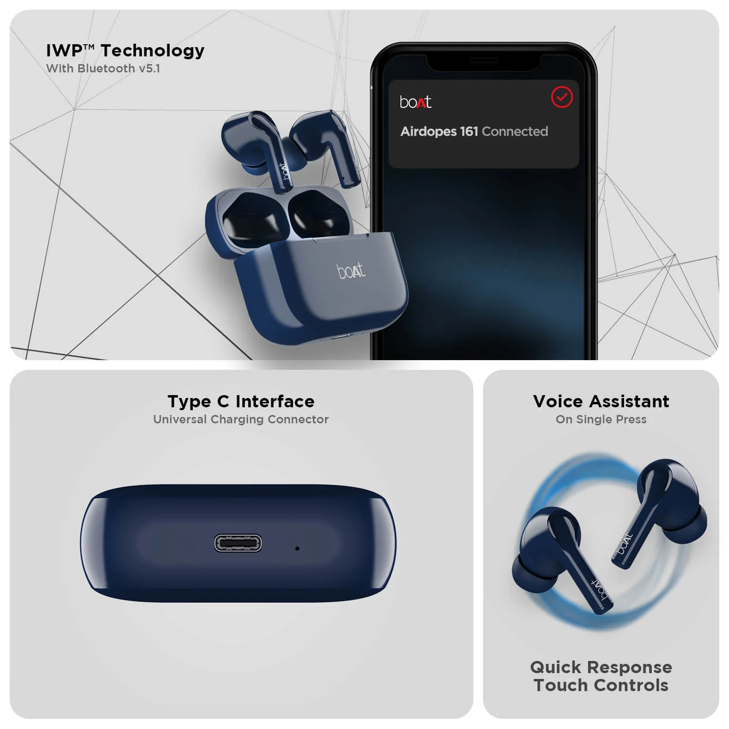 boAt Airdopes 163 | Wireless Earbuds with Massive Playback of upto 17 Hour, IPX5 Water & Sweat Resistance, IWP Technology, Type C Interface - Image 15