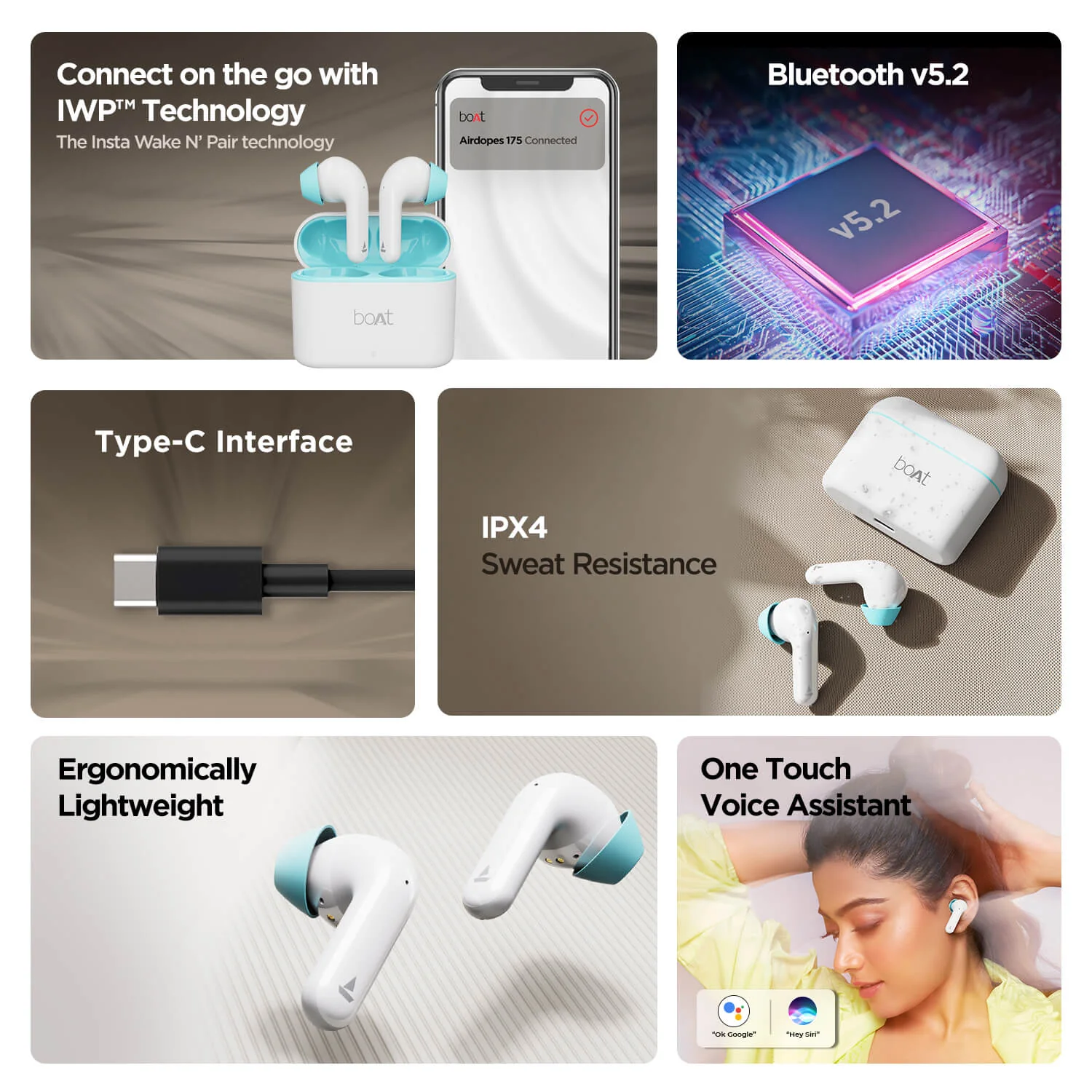 boAt Airdopes 175 |TWS Earbuds10mm drivers, Quad mics with ENx™️ Technology, Bluetooth v5.2, IPX4 Sweat & Water Resistance, ASAP™  Fast Charge - Image 7