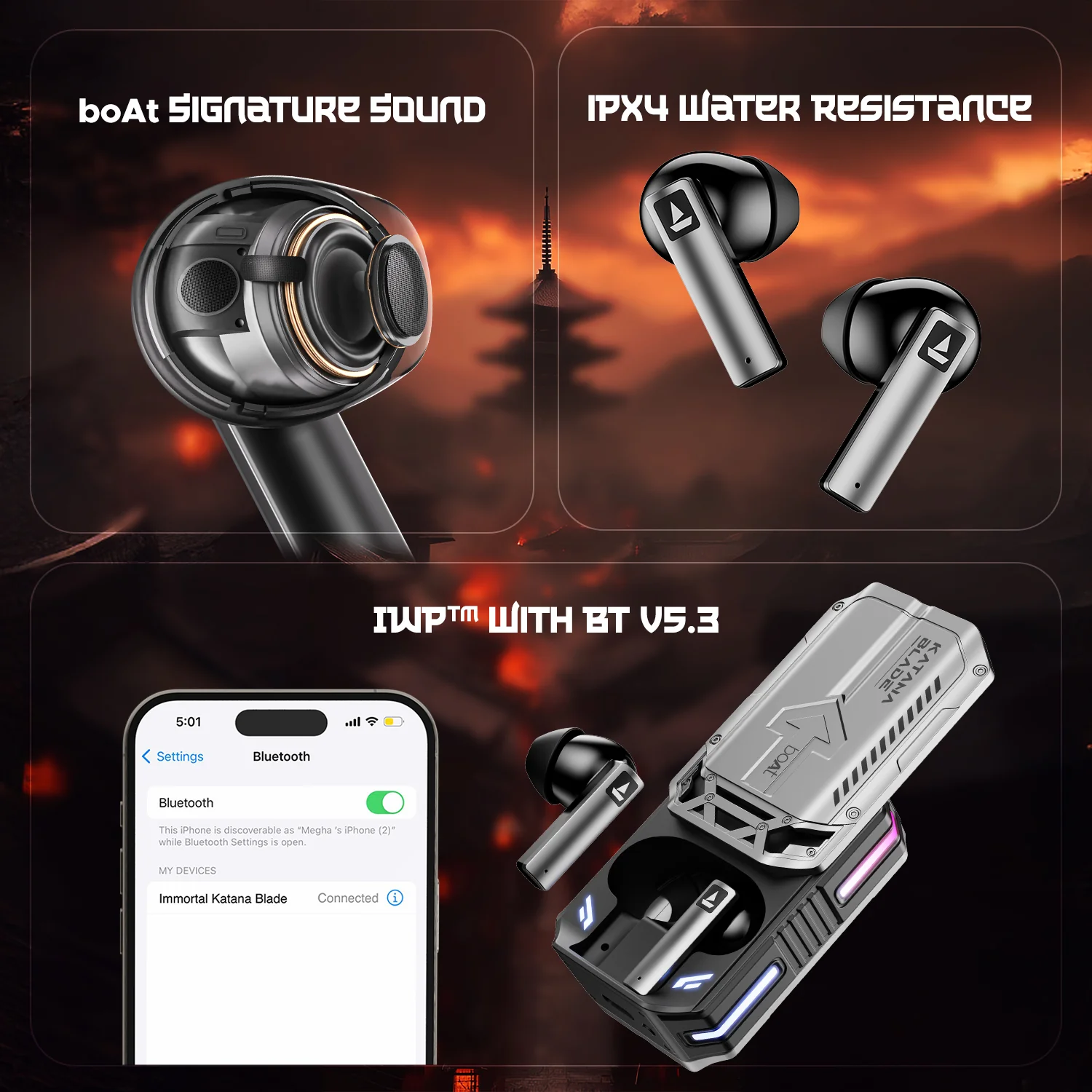 boAt Immortal katana Blade 2.0 | Bluetooth Gaming Wireless Earbuds with BEAST™Mode, Dynamic RGB LEDs, 70 Hours Playback - Image 15