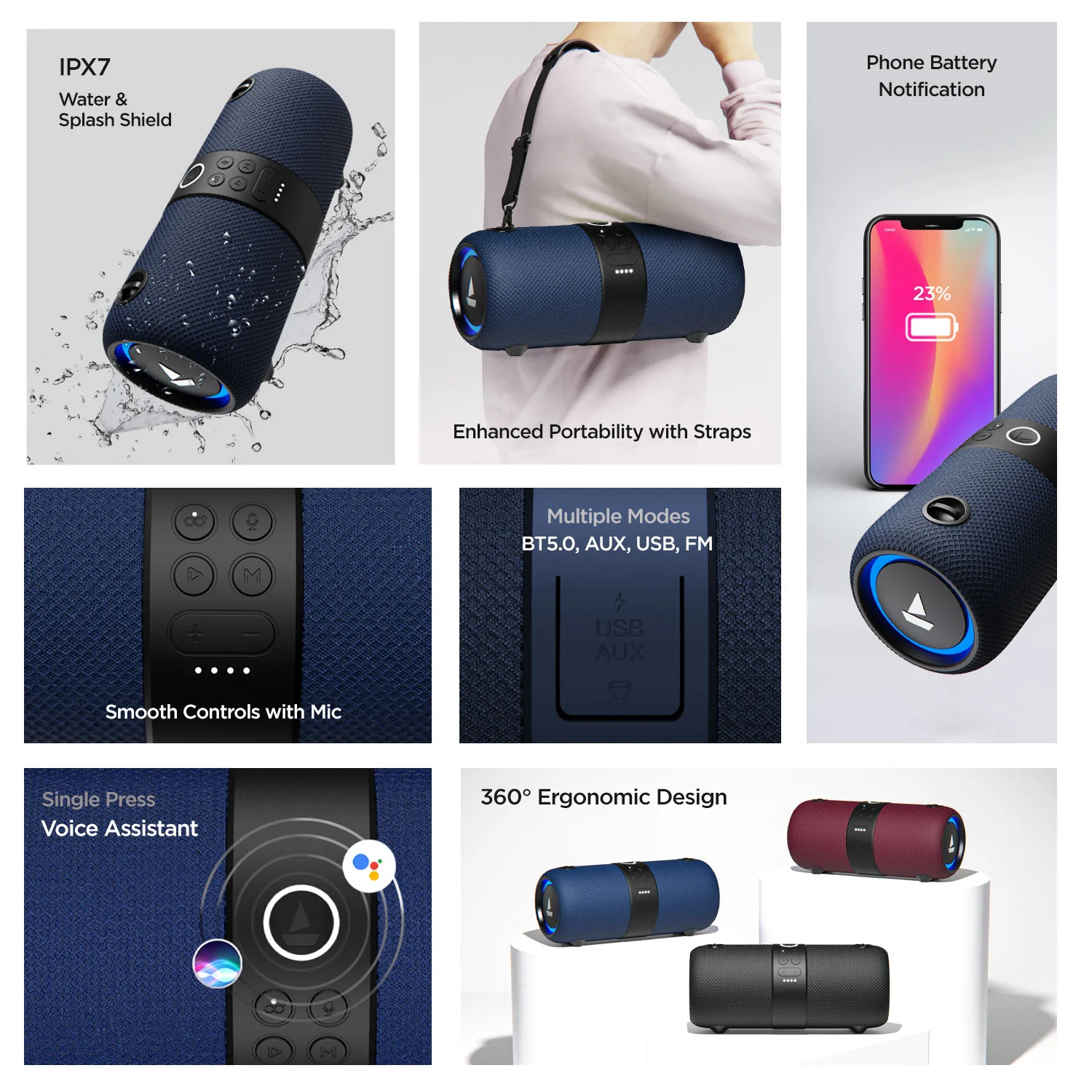 boAt Stone 1200 | 14W Portable Wireless Speaker with RGB LEDs, Up to 9 Hours of Playtime, AUX, USB and FM modes - Image 5