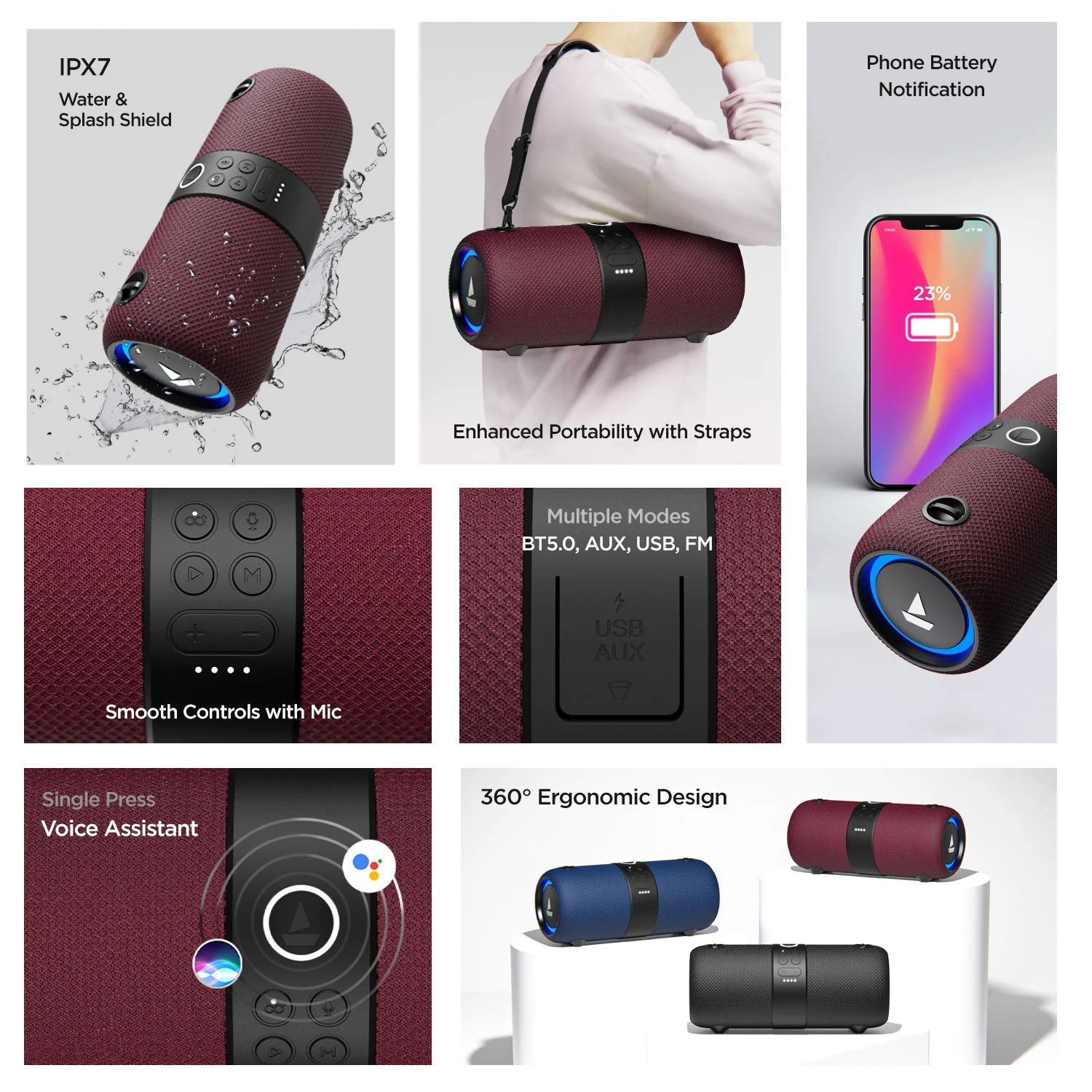 boAt Stone 1200 | 14W Portable Wireless Speaker with RGB LEDs, Up to 9 Hours of Playtime, AUX, USB and FM modes - Image 6